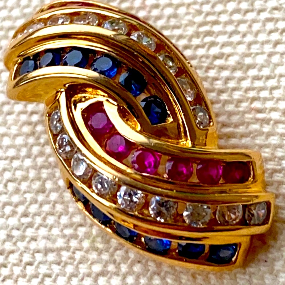 Ruby Sapphire CZ sterling gold plated pendant